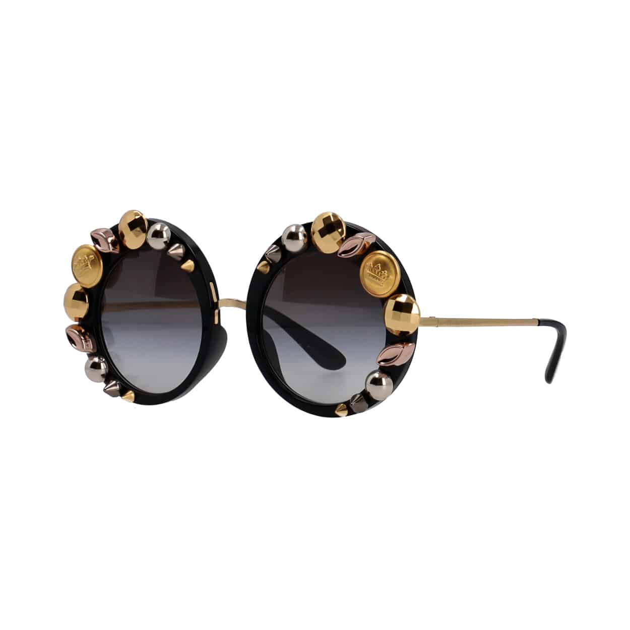 DOLCE & GABBANA Round Embellished Sunglasses DG 4322 Black | Luxity