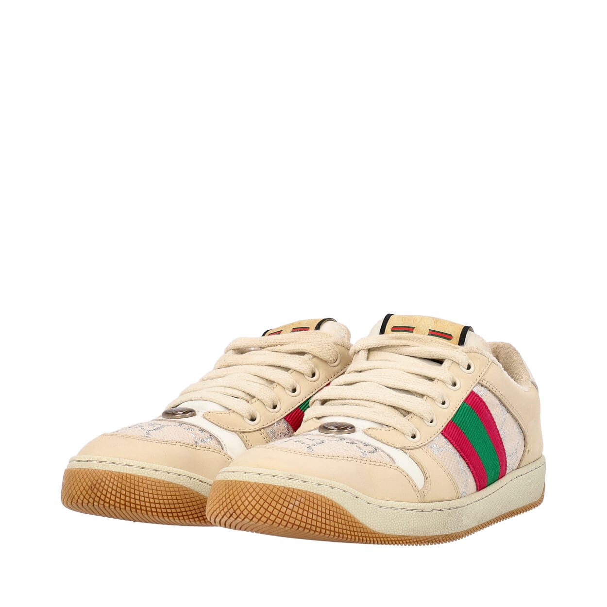 GUCCI Leather/Fabric Screener Sneakers Ivory | Luxity