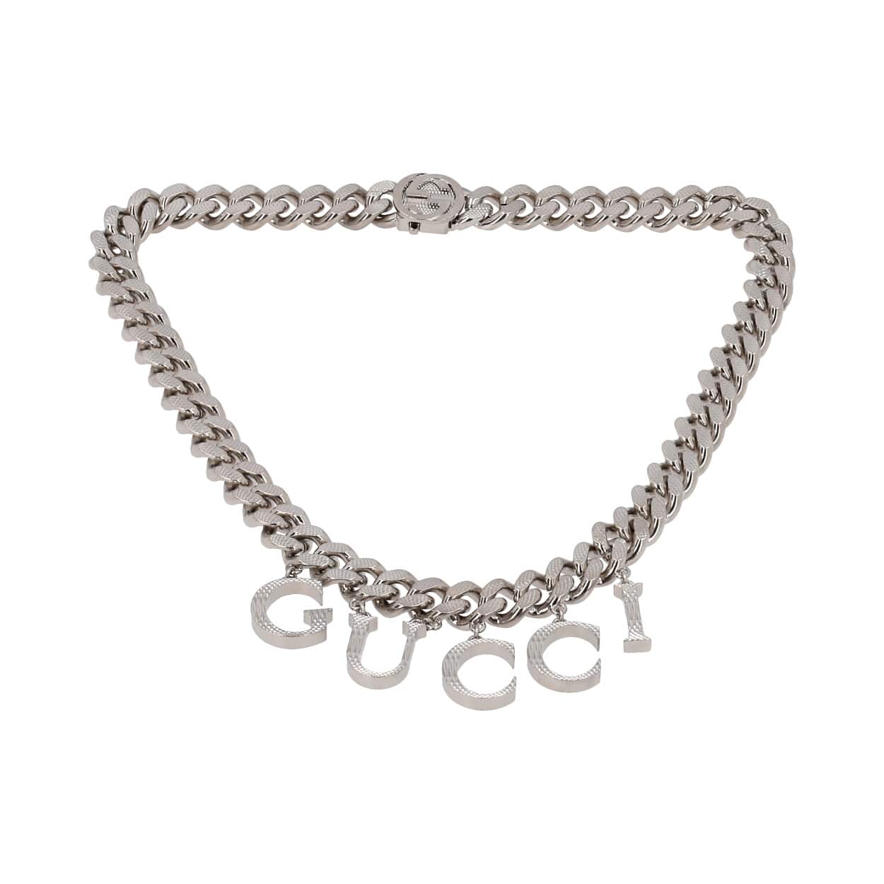 GUCCI Palladium Plated Script Necklace Silver Tone | Luxity