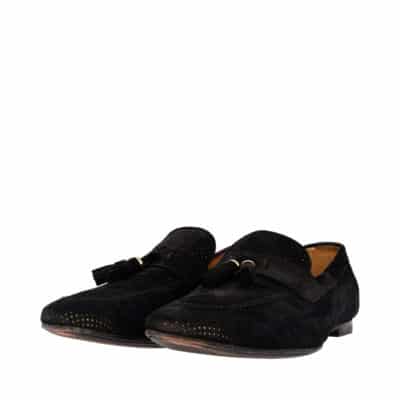 Product LOUIS VUITTON Suede Perforated Tassel Loafers Black
