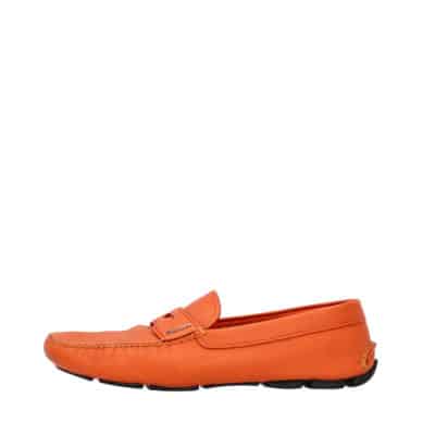 Product PRADA Leather Slip-On Logo Loafers Orange