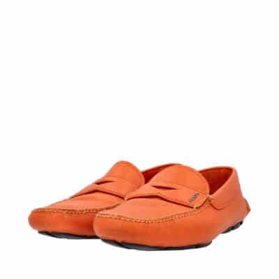 Product PRADA Leather Slip-On Logo Loafers Orange