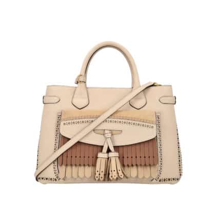 Product BURBERRY Leather Medium Banner Tote Limestone