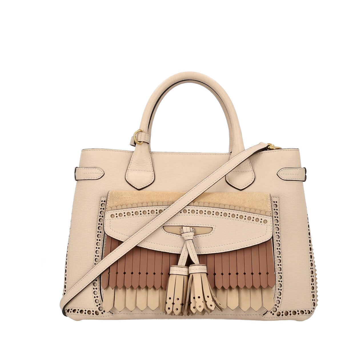 BURBERRY Leather Medium Banner Tote Limestone | Luxity