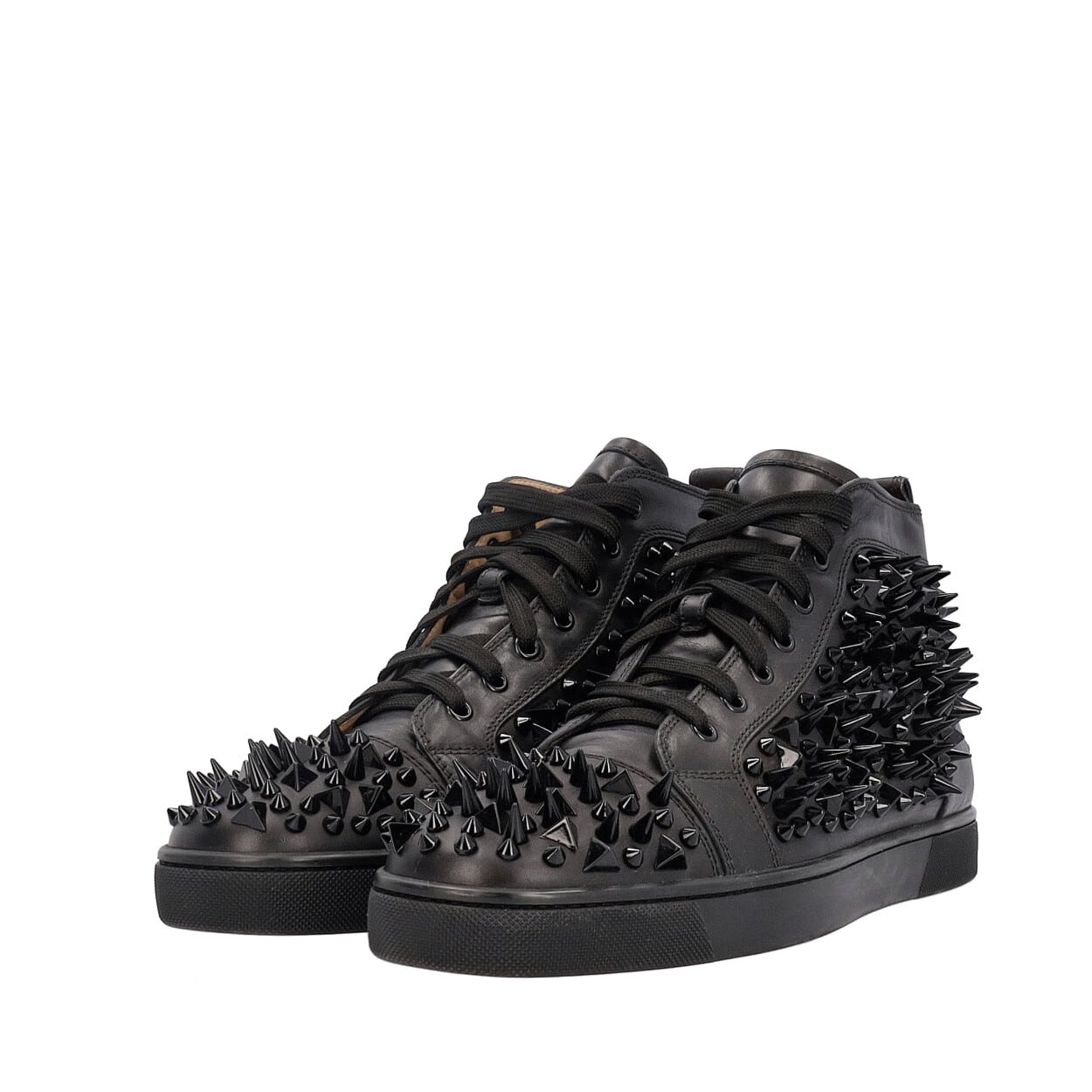 CHRISTIAN LOUBOUTIN Leather Louis Spikes High Top Sneakers Black | Luxity