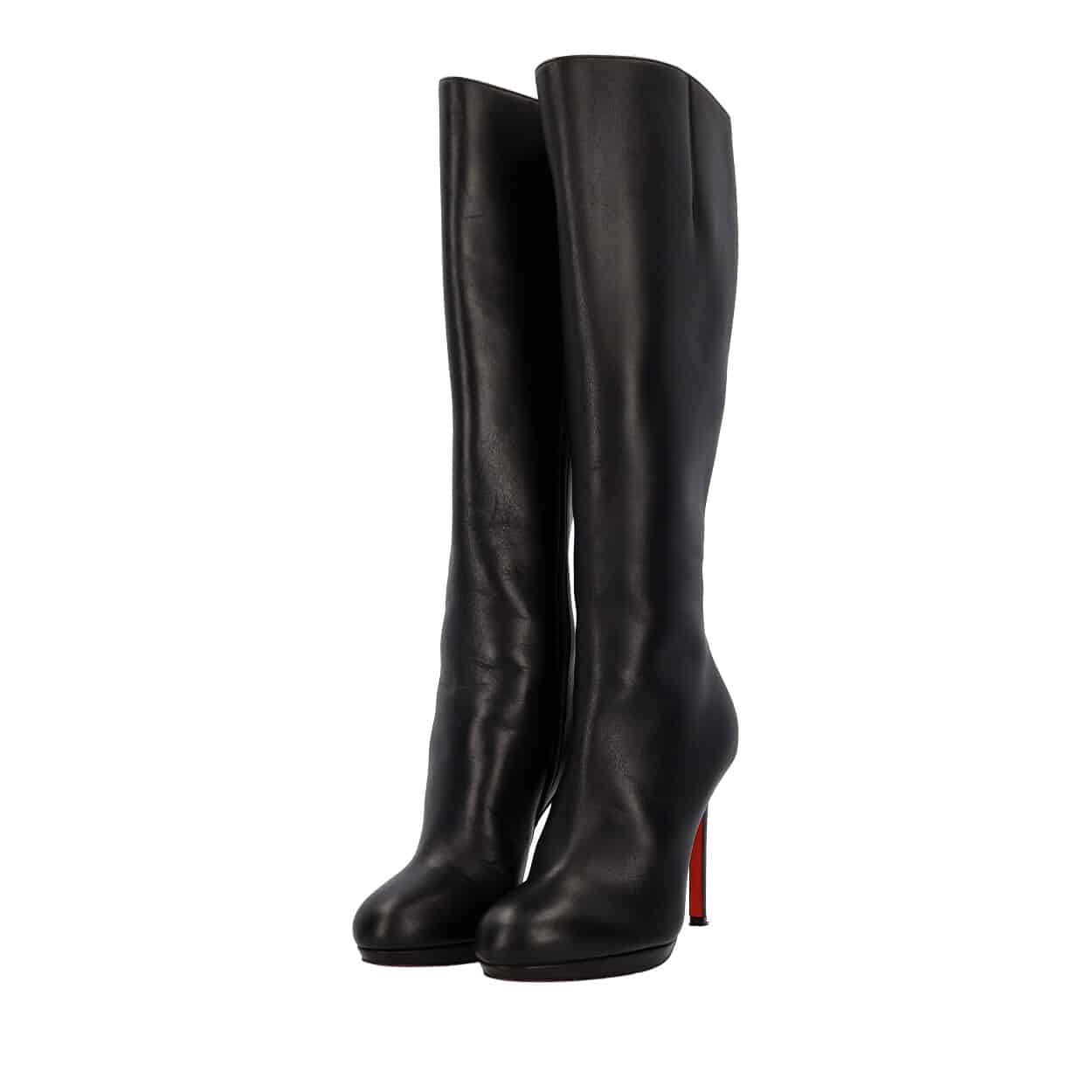CHRISTIAN LOUBOUTIN Leather Platform Knee High Boots Black | Luxity