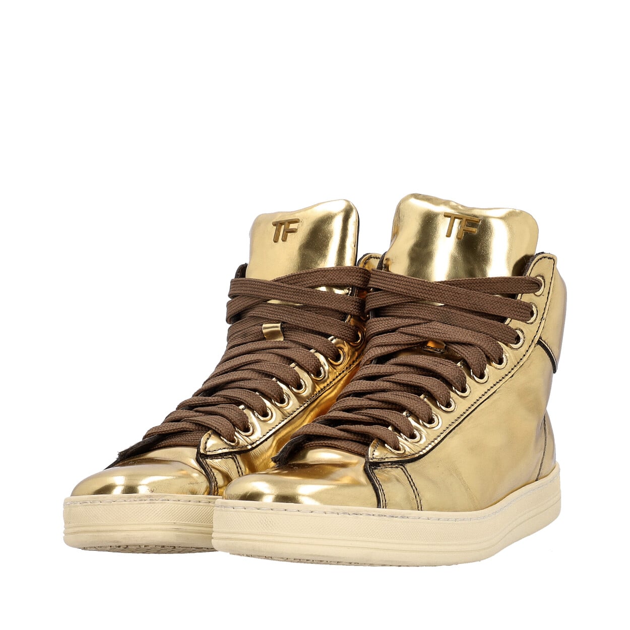 TOM FORD Metallic High Top Sneakers Gold | Luxity