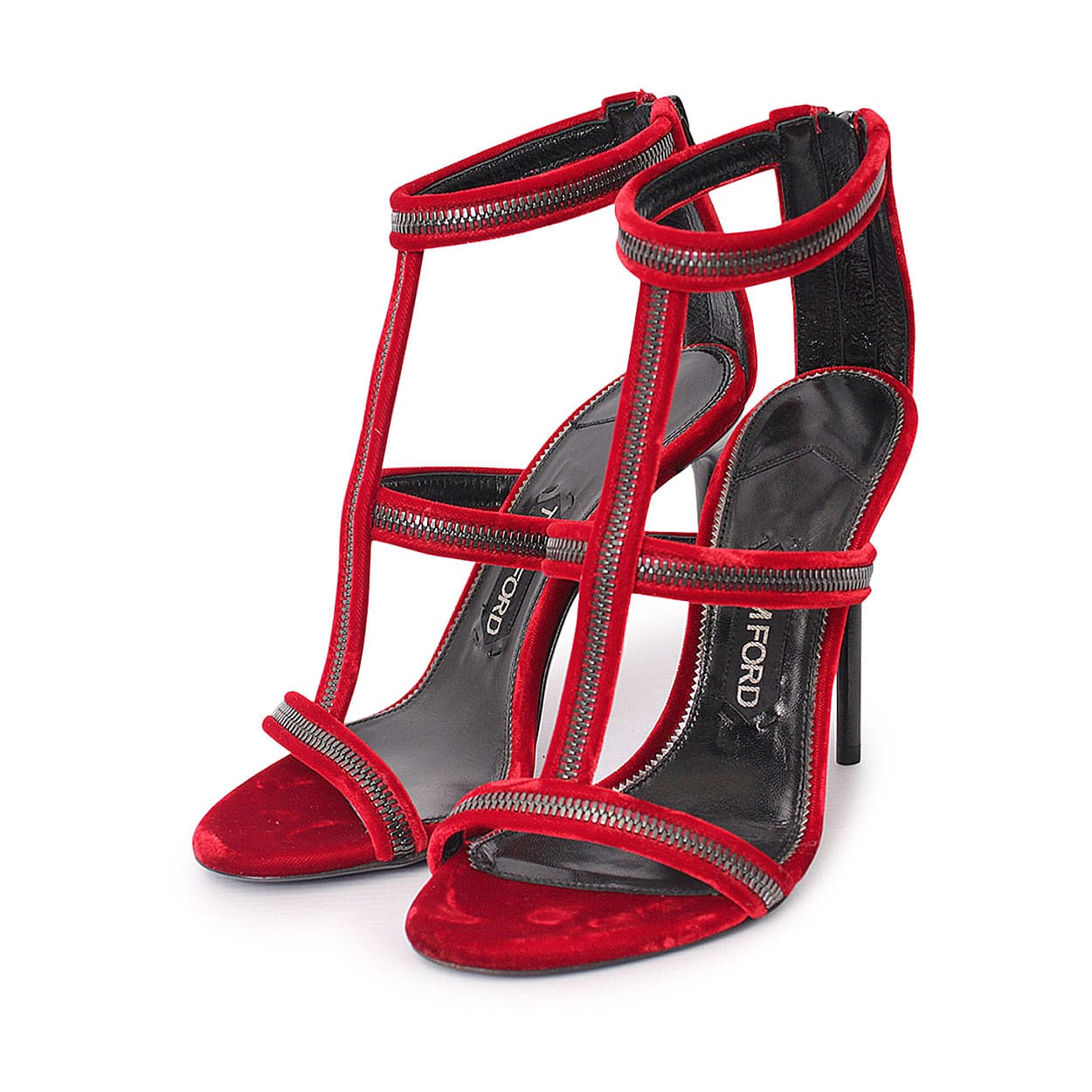 TOM FORD Velvet Zip Sandals Red Luxity