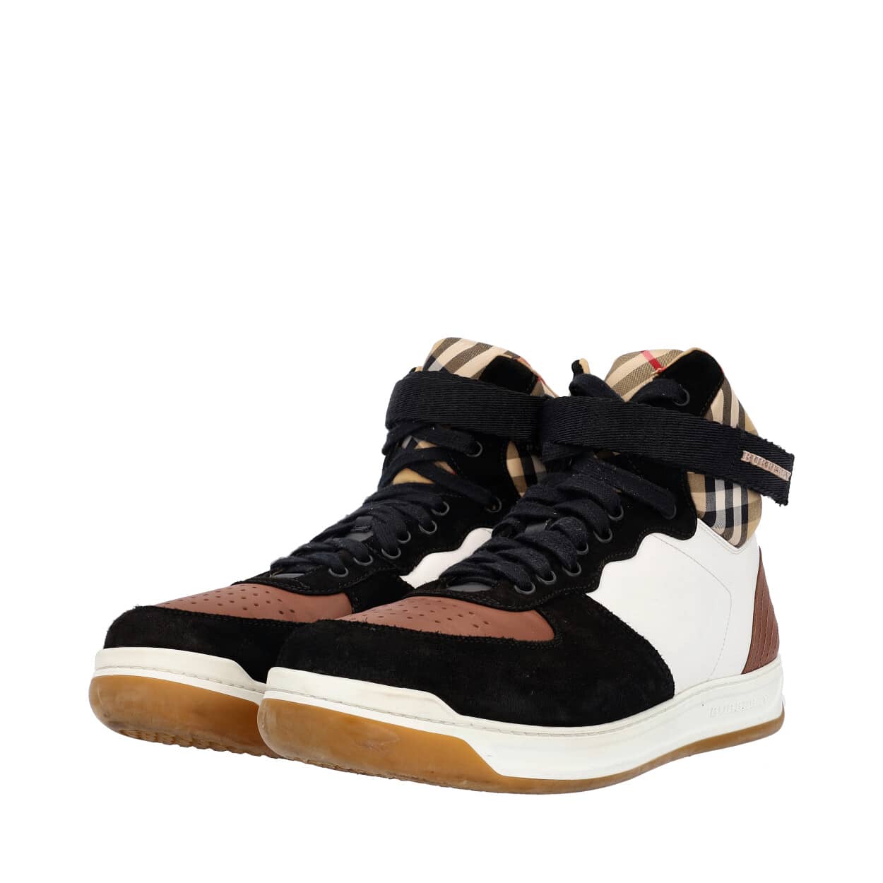 BURBERRY Leather/Suede Dennis High Top Sneakers White/Camel | Luxity