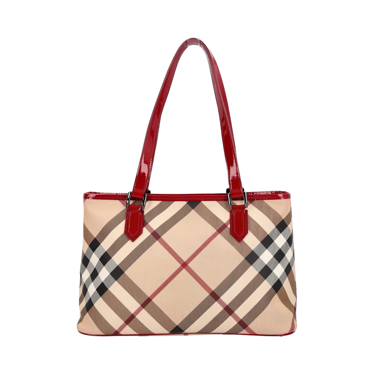 BURBERRY Nova Check Patent Tote Red | Luxity