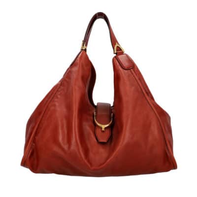 Product GUCCI Leather Large Stirrup Shoulder Bag Brick Red