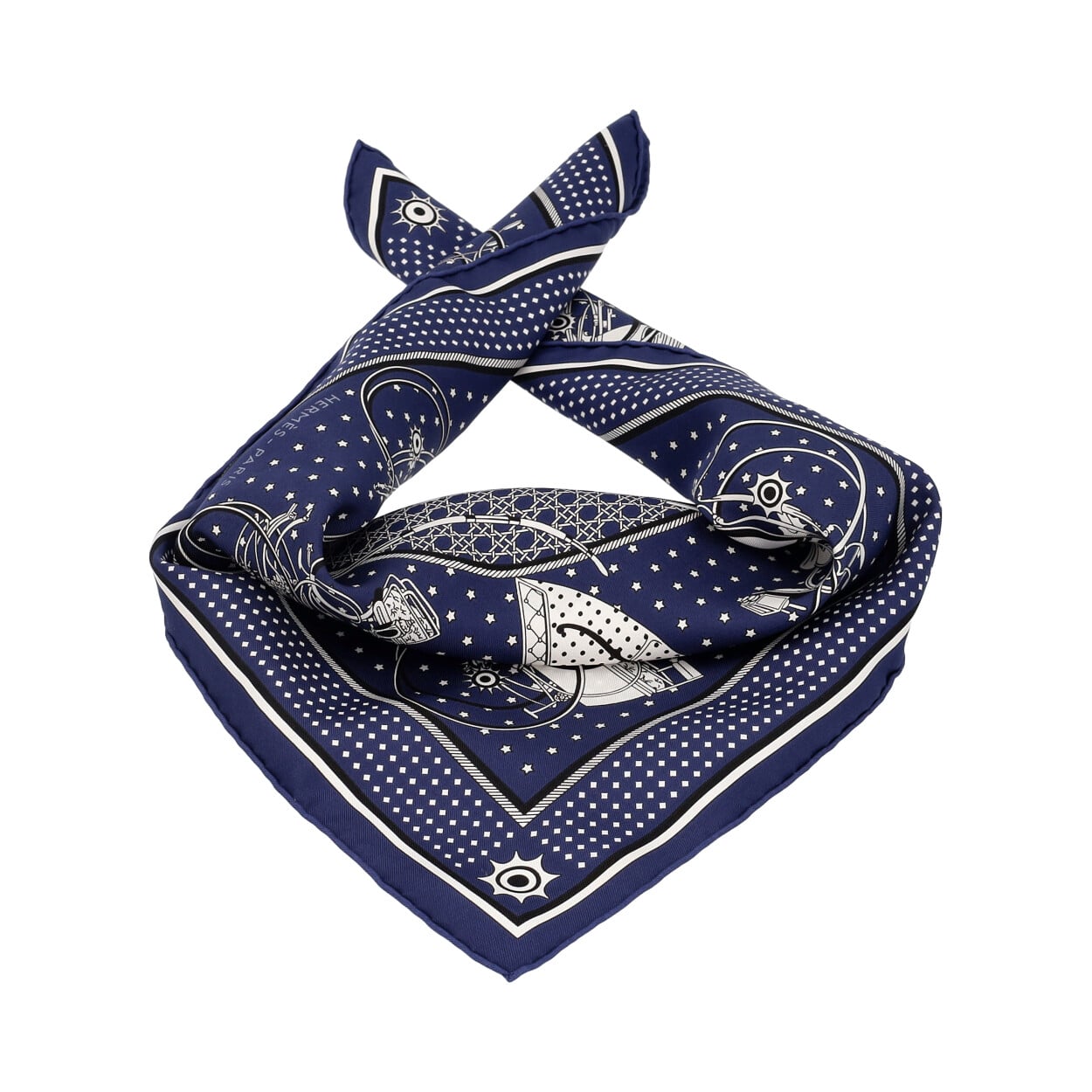 HERMES Silk Les Voitures A Transformation Bandana Twill Marine | Luxity