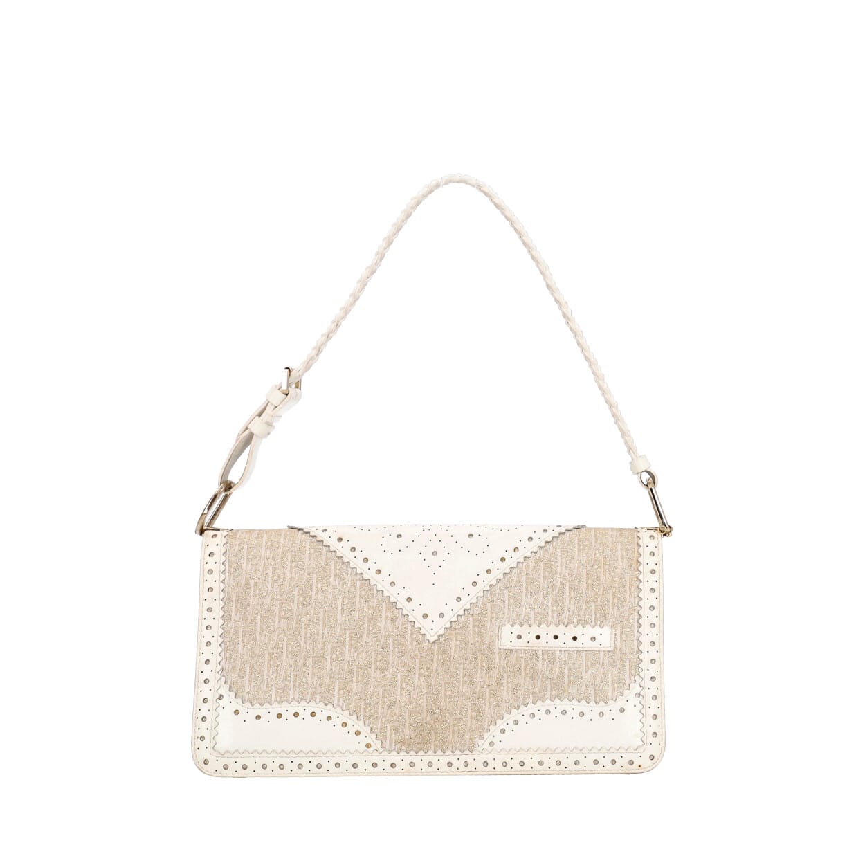 CHRISTIAN DIOR Vintage Leather D'Trick Clutch White/Gold | Luxity