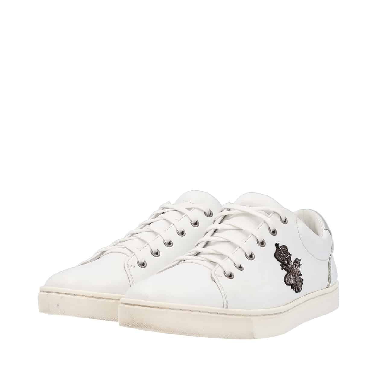 DOLCE & GABBANA Leather Crown Bee Sneakers White | Luxity