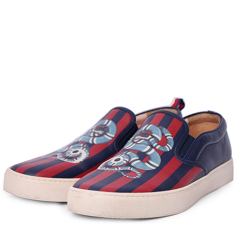 GUCCI Leather Slip On Snake Sneakers Red/Navy | Luxity