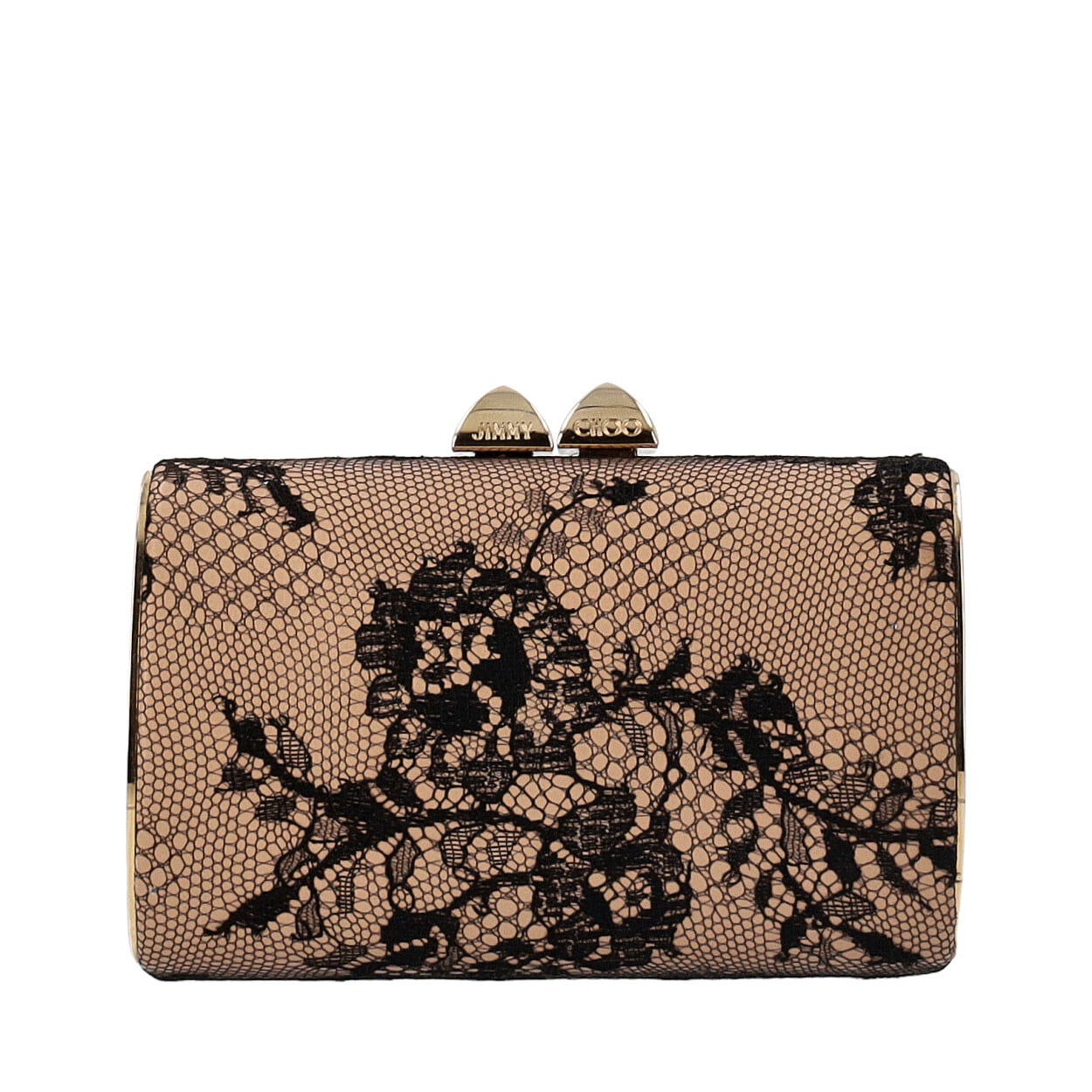 JIMMY CHOO Lace/Leather Clutch Beige/Black | Luxity