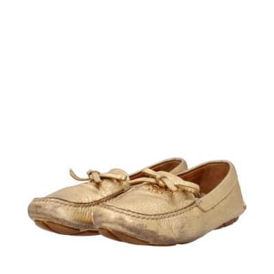 Product PRADA Leather Bow Loafers Metallic Gold