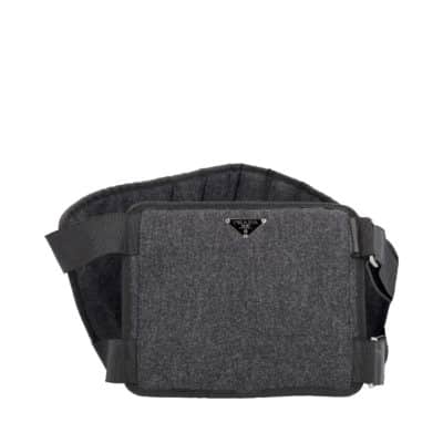 Product PRADA Wool Double Buckle Flat Belt Bag Grey
