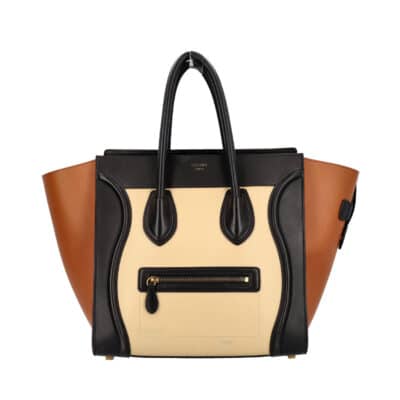 Product CELINE Leather Mini Luggage Tote Black/Cream/Brown