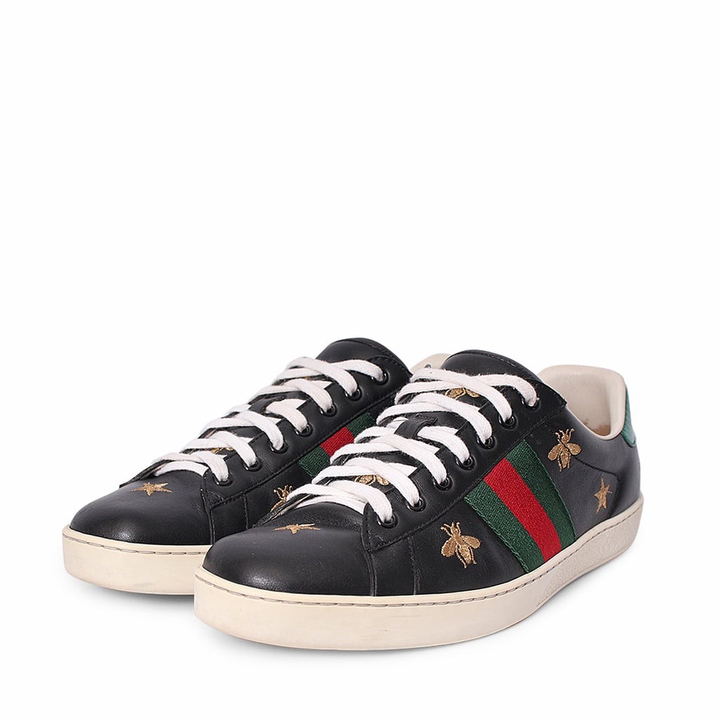 GUCCI Leather Ace Bees/Stars Sneakers Black | Luxity