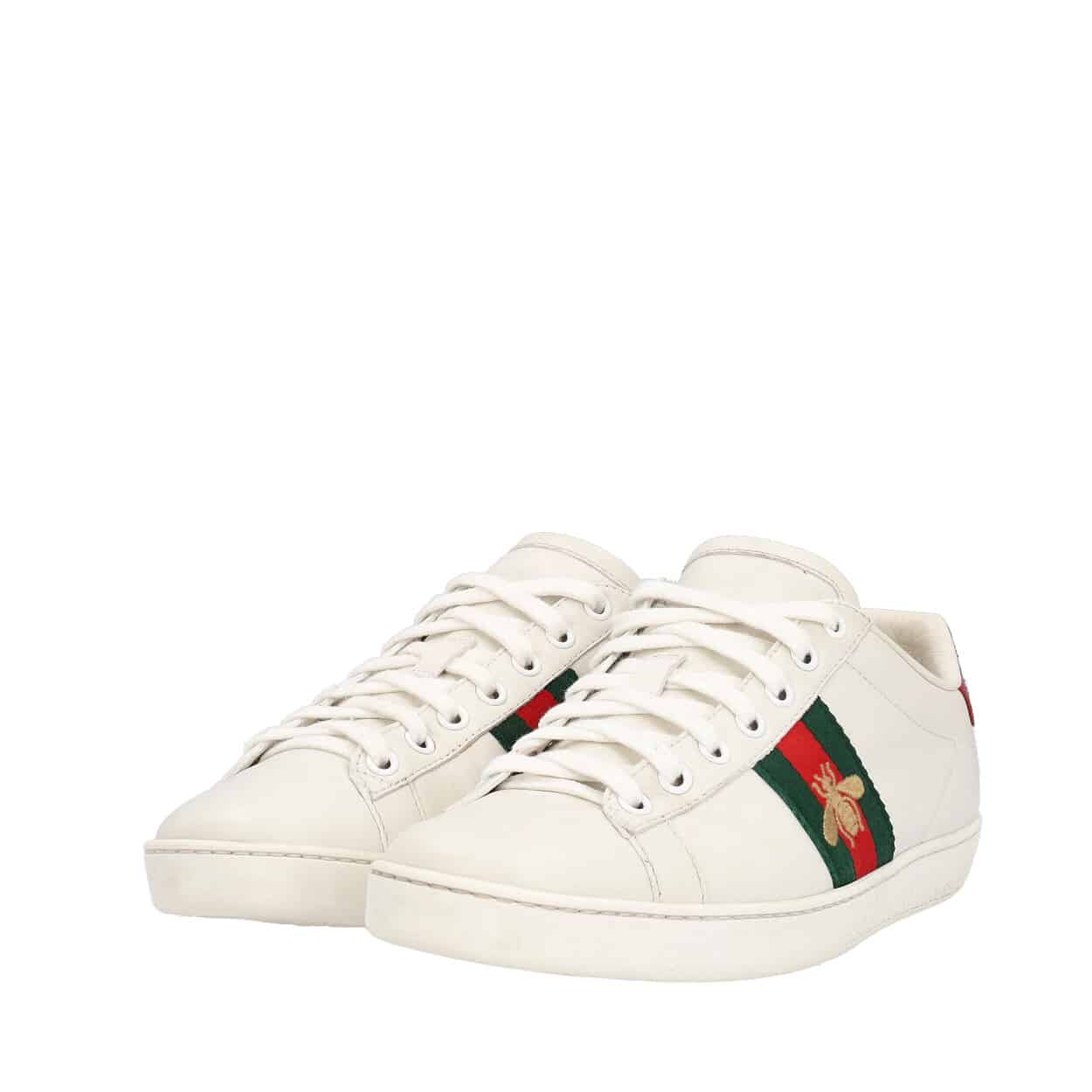 GUCCI Leather Ace Web Bee Sneakers White | Luxity