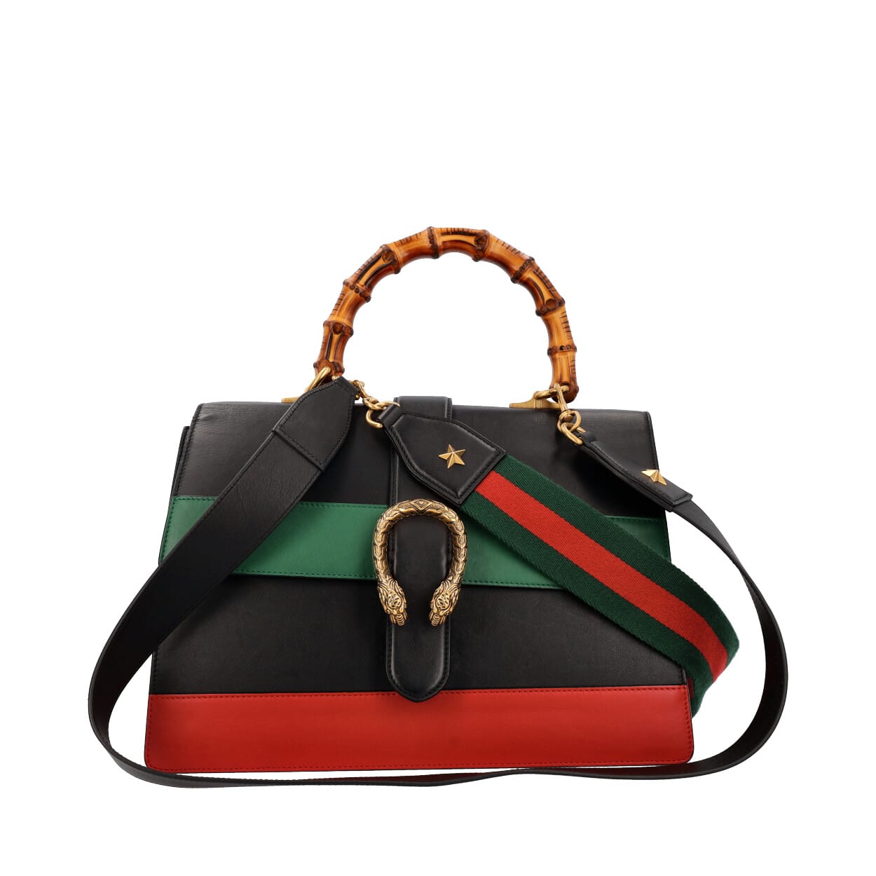 GUCCI Leather Bamboo Dionysus Stripe Bag Black | Luxity