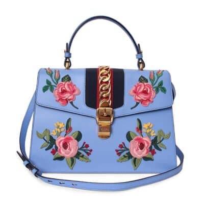 Product GUCCI Leather Embroidered Medium Sylvie Shoulder Bag Blue