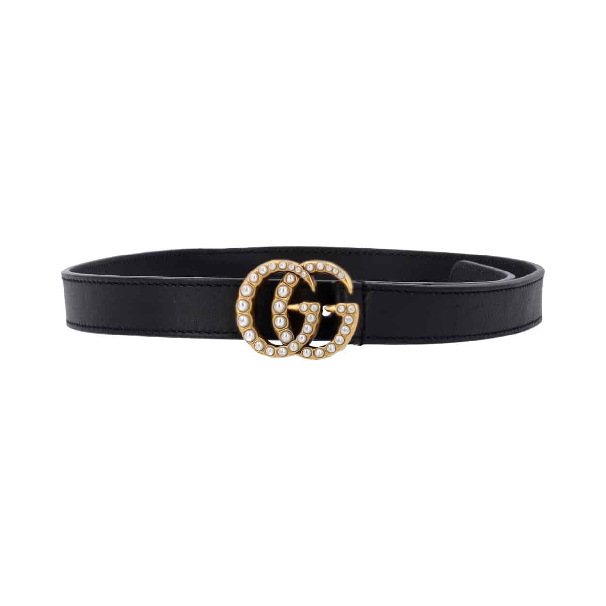 GUCCI Leather GG Pearl Belt Black - S: 65 (26) | Luxity