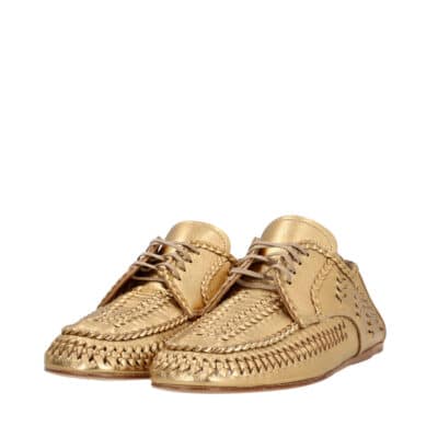 Product PRADA Leather Woven Lace Up Loafers Gold