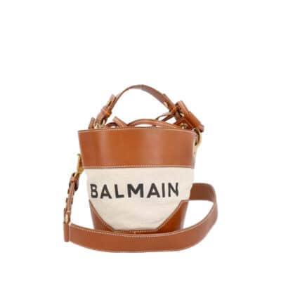 Product BALMAIN Canvas/Leather Bucket Bag Ivory/Tan