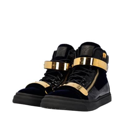 Product GIUSEPPE ZANOTTI Velvet/Patent High Top Sneakers Navy/Black