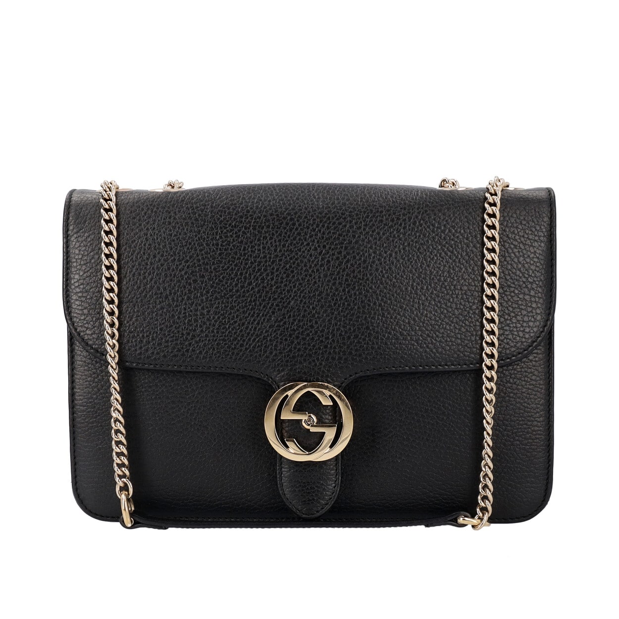 GUCCI Leather Dollar Interlocking G Shoulder Bag Black | Luxity