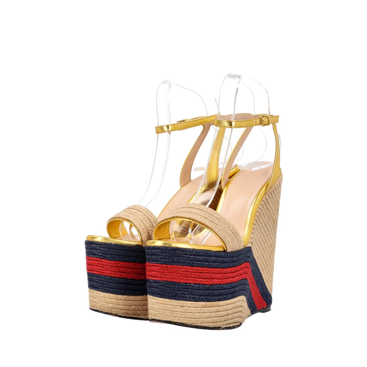 GUCCI Leather Espadrille Wedges Gold | Luxity