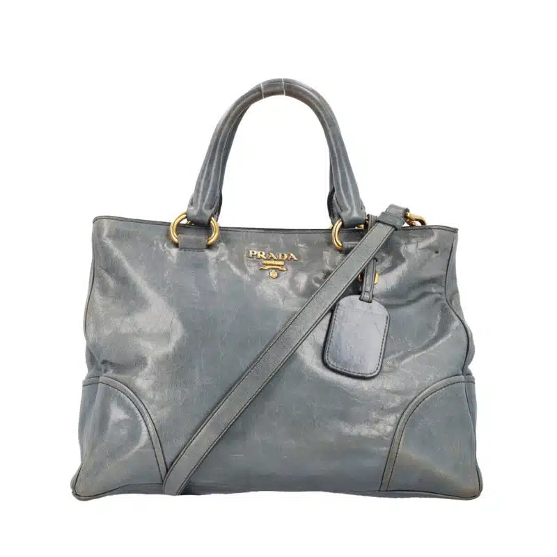 PRADA Vitello Shine Tote Blue Luxity