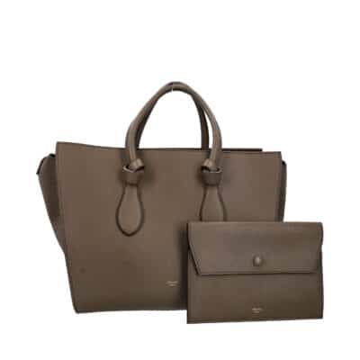 Product CELINE Leather Medium Tie Knot Tote With Pouch Olive Green