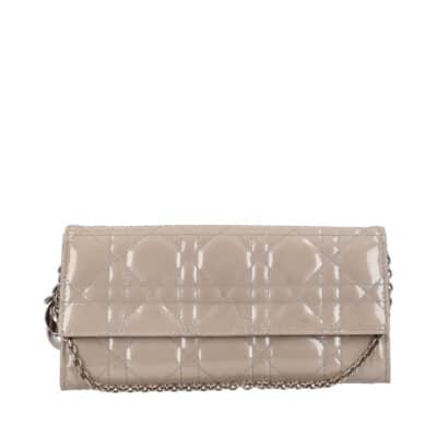 Product CHRISTIAN DIOR Patent Lady Dior Rendez-Vouis Chain Wallet Grey