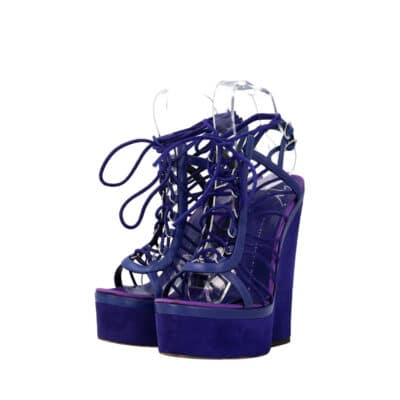 Product GIUSEPPE ZANOTTI Suede Platform Wedge Lace Up Sandals Purple