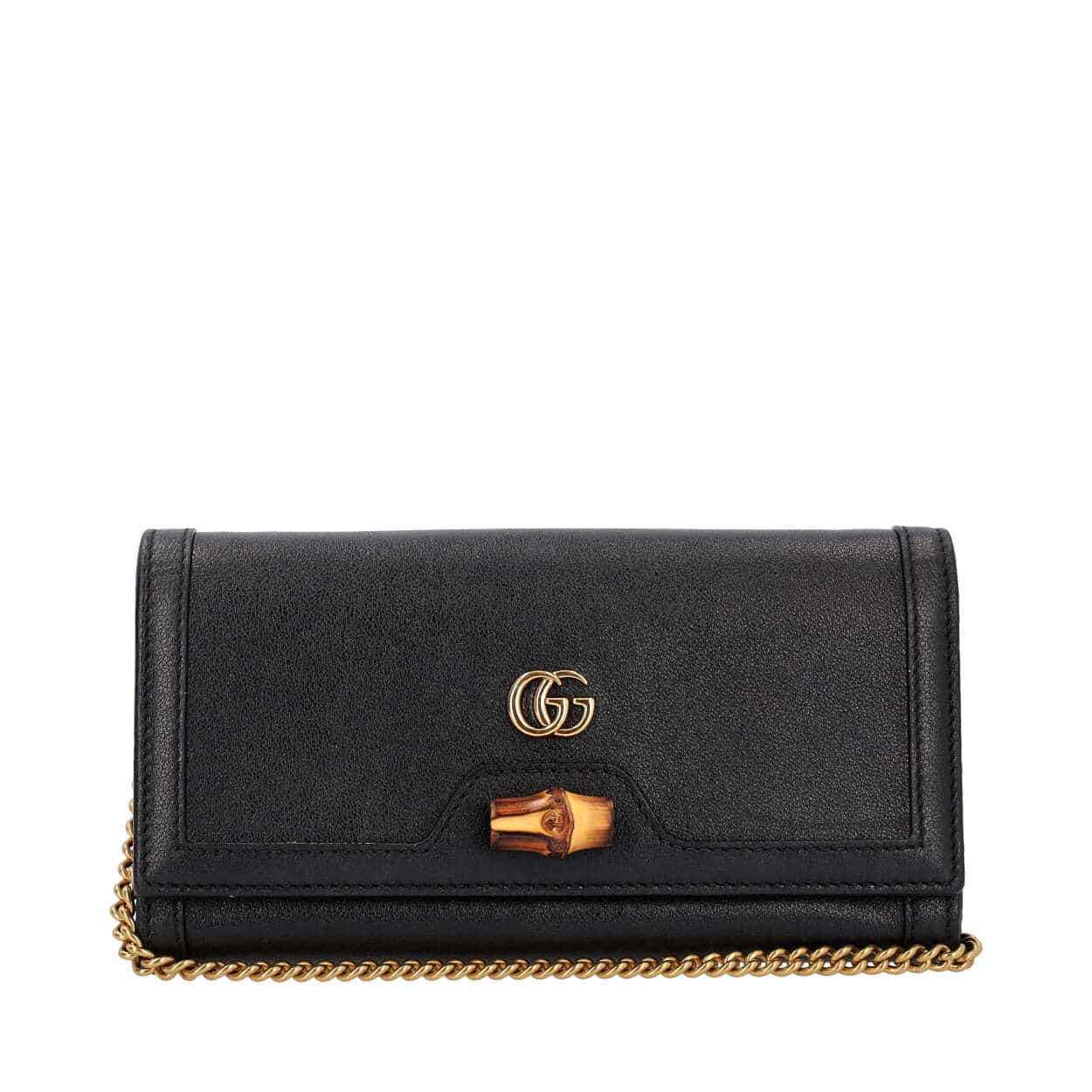 GUCCI Leather Diana Wallet On Chain Black | Luxity