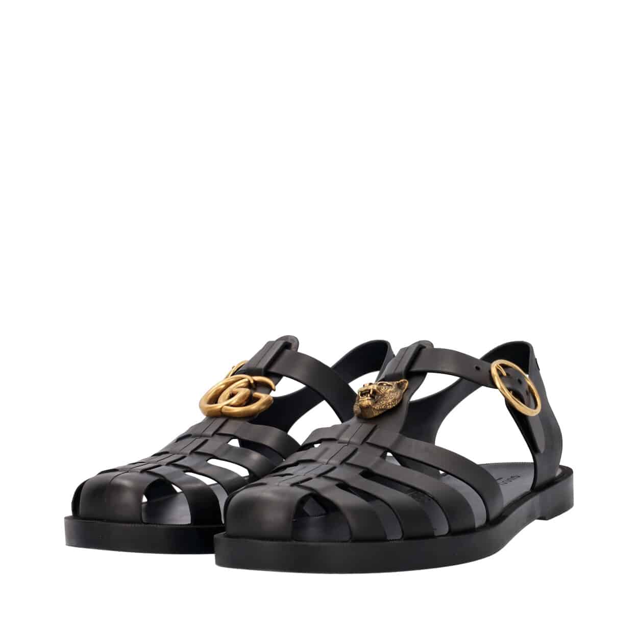 GUCCI Rubber Buckle Strap Sandals Black | Luxity
