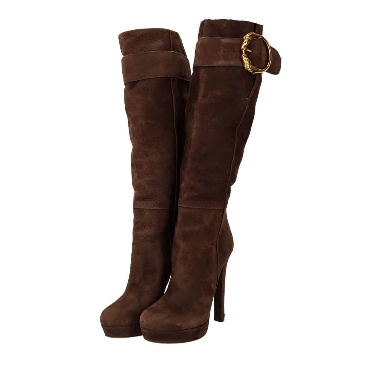GUCCI Suede Josephine Platform Knee High Boots Brown | Luxity