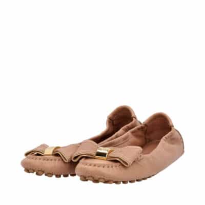 Product LOUIS VUITTON Leather Bow Driving Loafers Nude