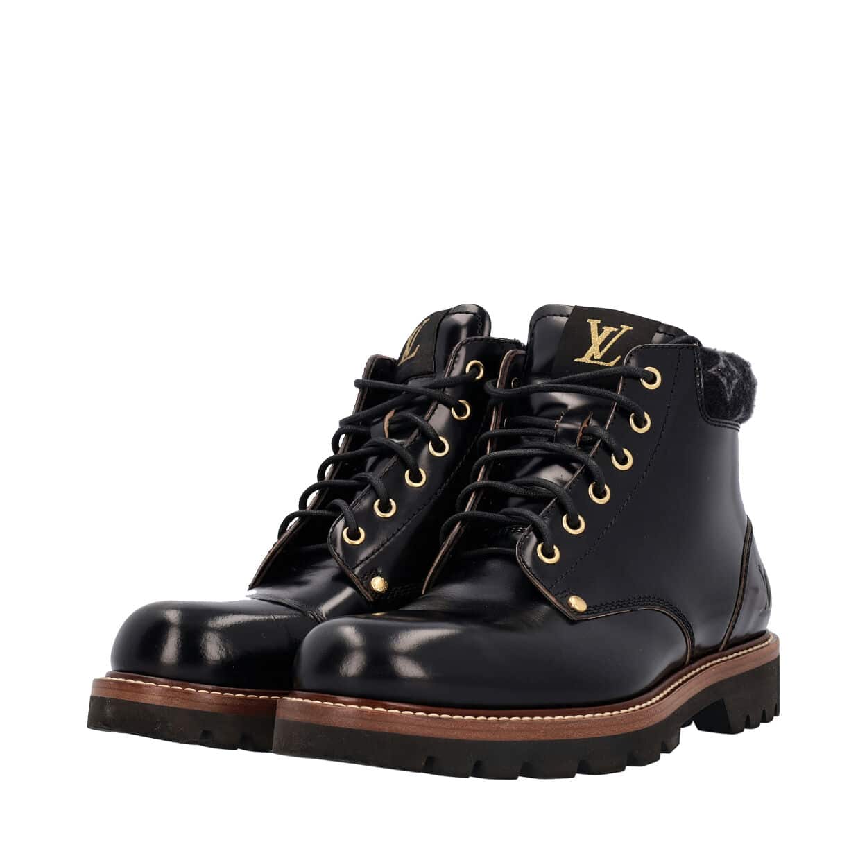 LOUIS VUITTON Leather Combat Boots Black | Luxity