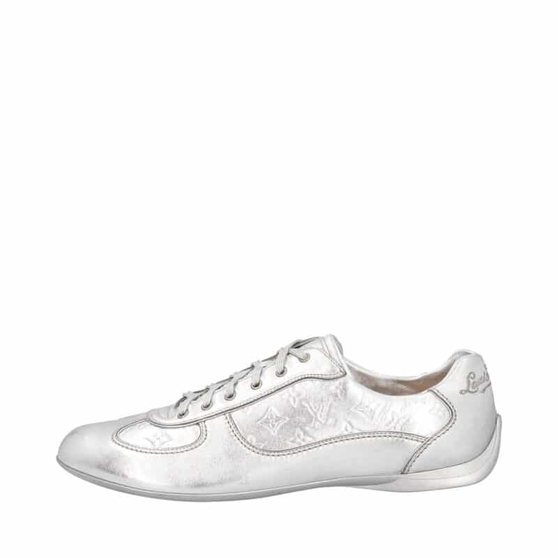 Louis Vuitton Metallic Silver Monogram Leather Lace Up Sneakers Size 39.5 Louis  Vuitton