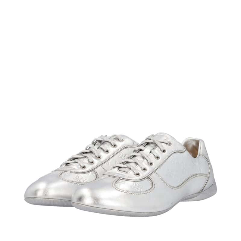 Louis Vuitton Metallic Silver Monogram Leather Lace Up Sneakers Size 39.5 Louis  Vuitton