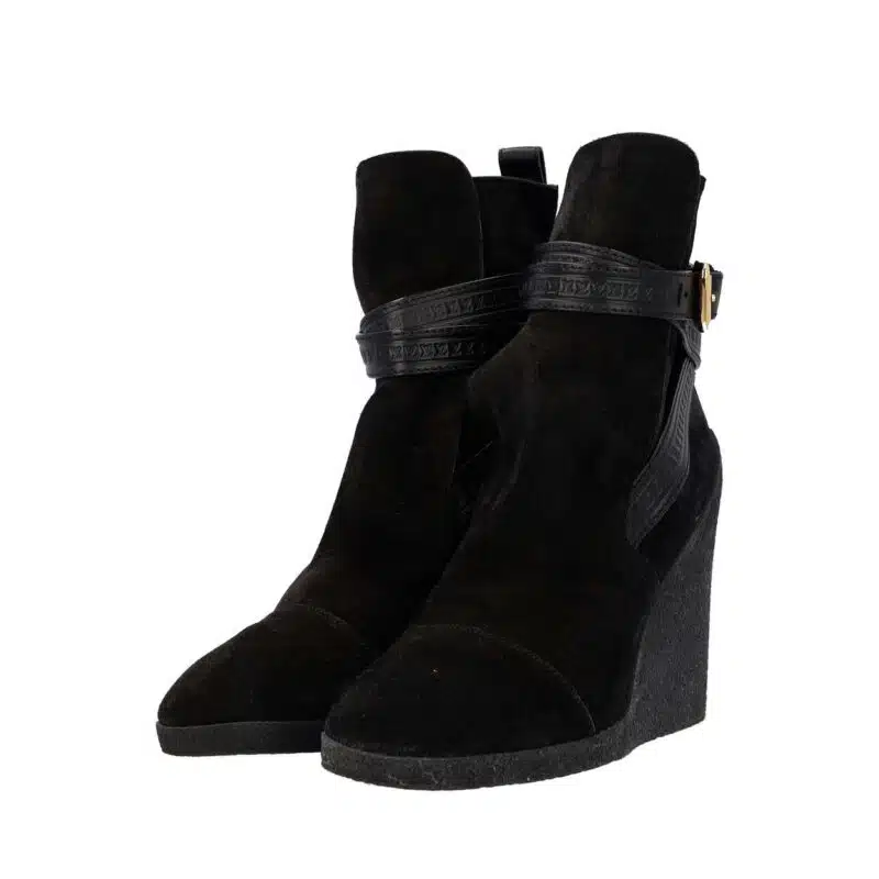 Louis Vuitton Black suede Crossroads Wedge Heeled Ankle Boots Louis Vuitton