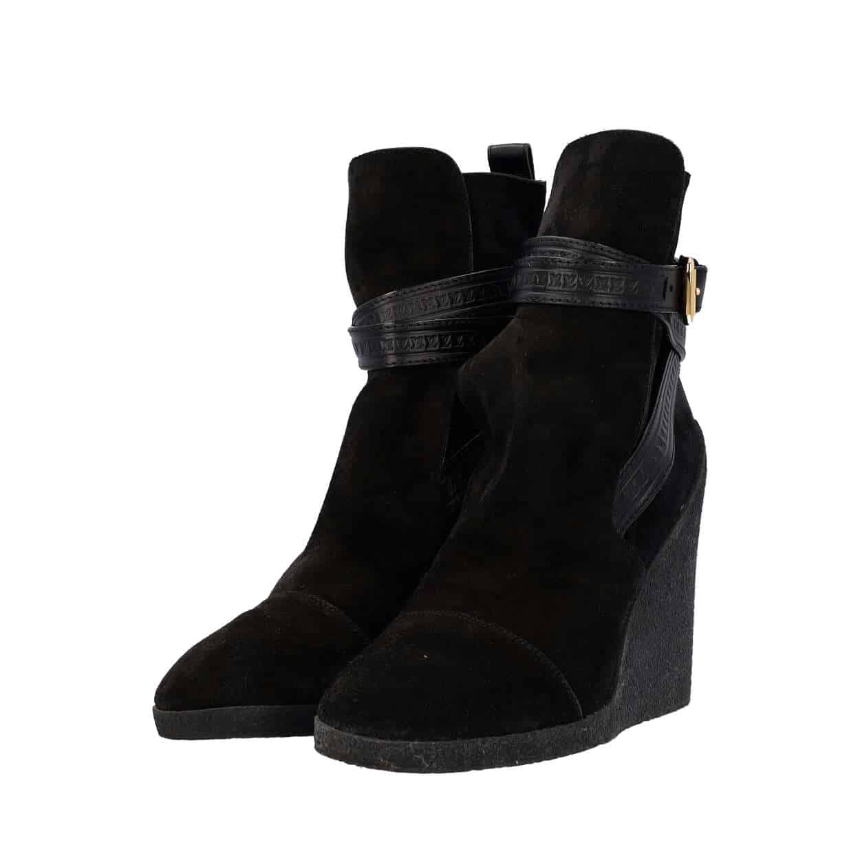 LOUIS VUITTON Suede Crossroads Wedge Ankle Boots Black | Luxity
