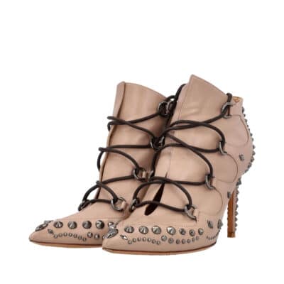 Product VALENTINO Leather Studded Lace Up Booties Beige