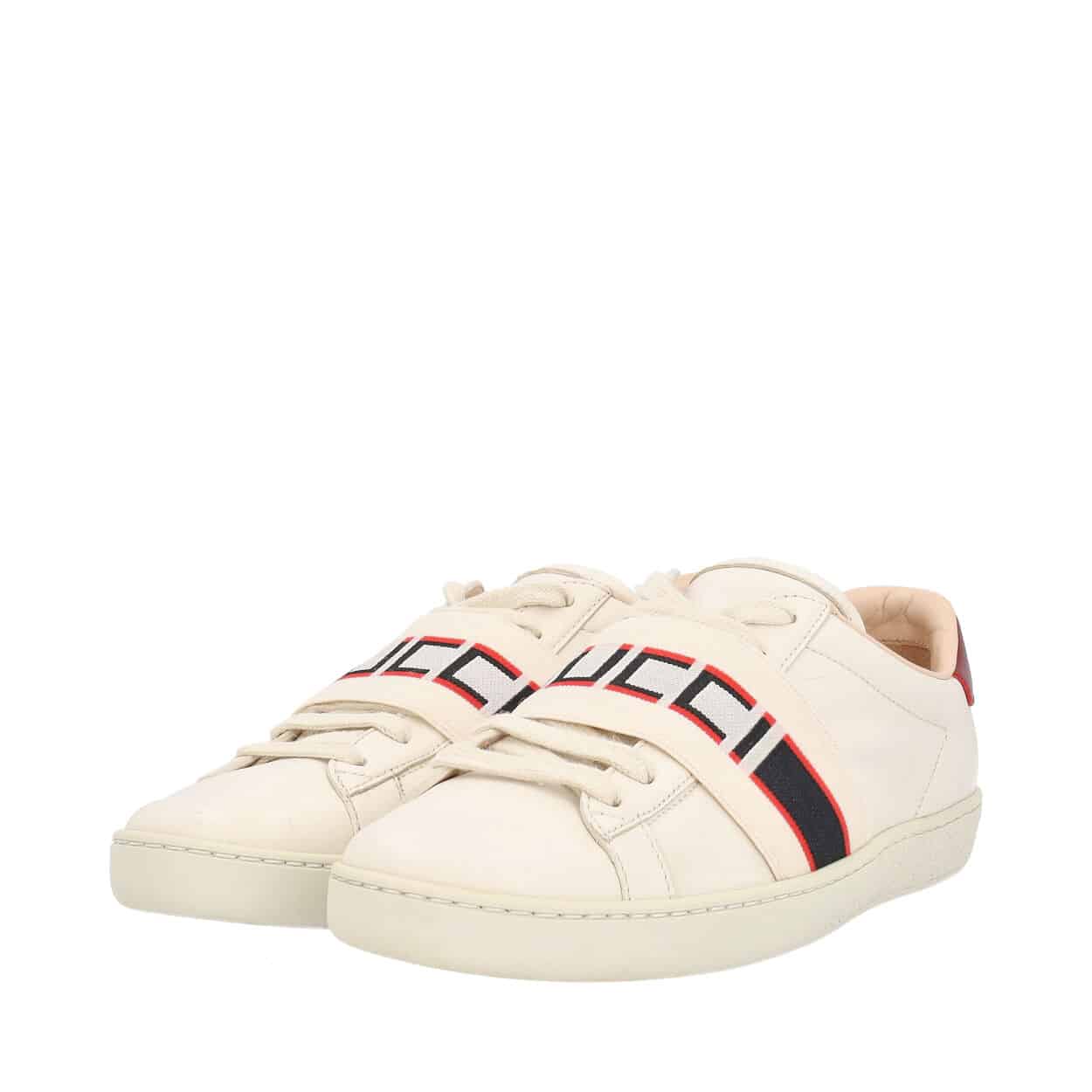 GUCCI Leather Ace Logo Strap Sneakers White | Luxity