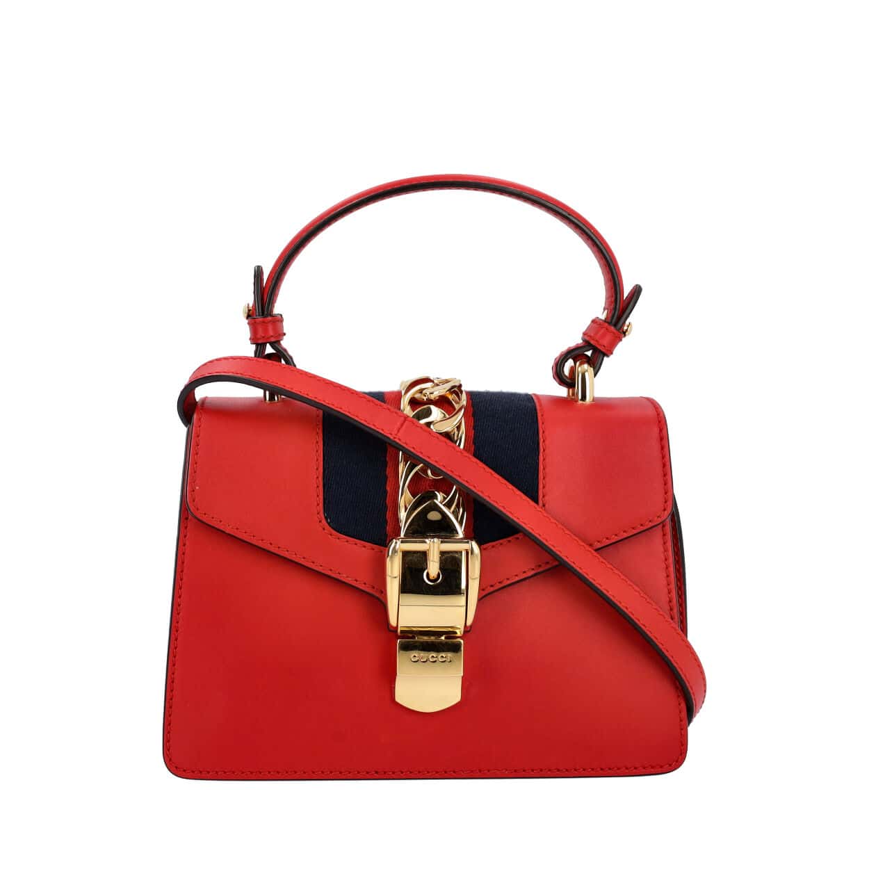 GUCCI Leather Mini Sylvie Shoulder Bag Red | Luxity