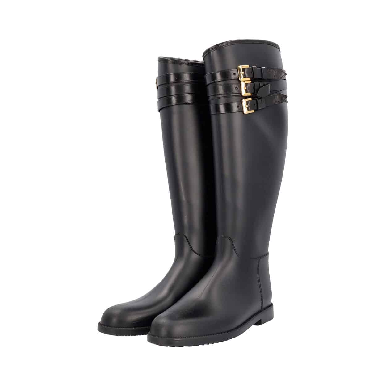 BURBERRY Rubber Equestrian Rain Boots Black | Luxity
